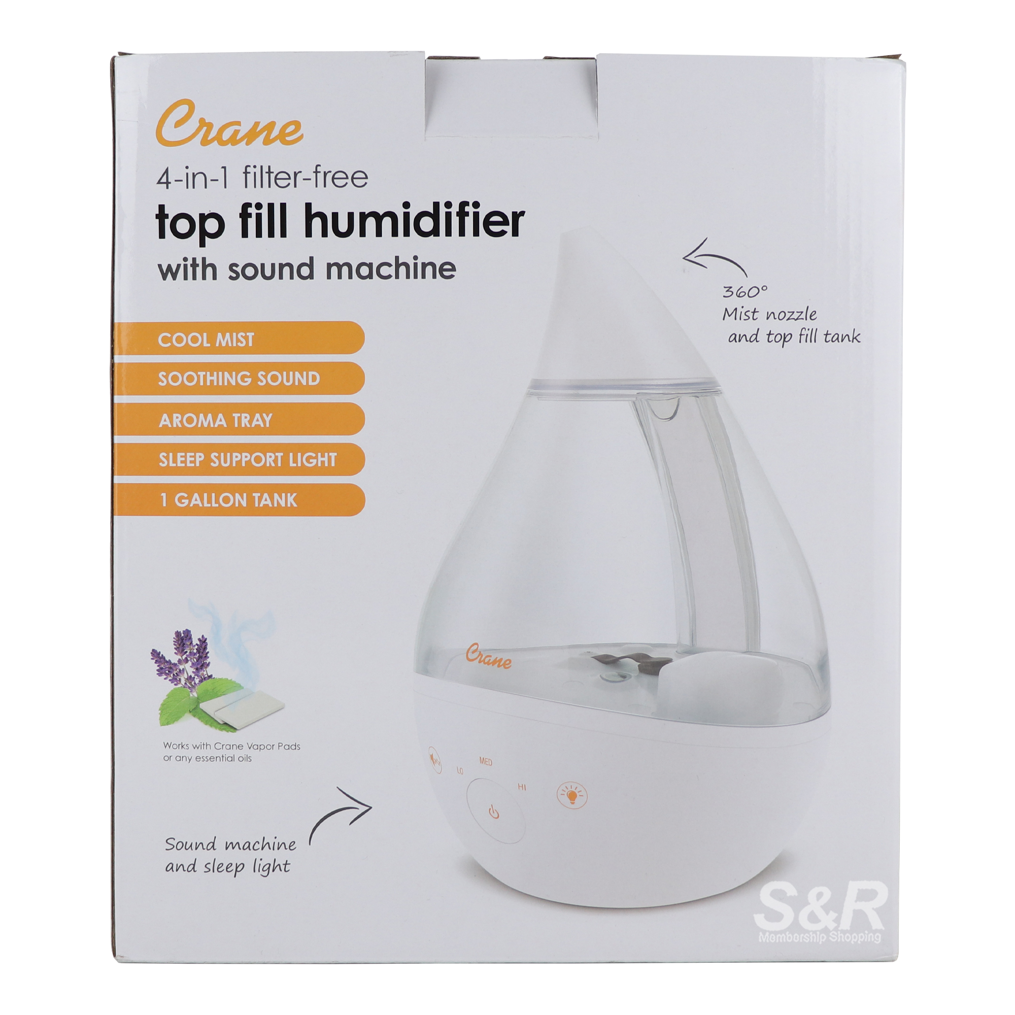 Crane 4-in1 Filter Free Top Fill Humidifier with Sound Machine EE-5306CW 1pc